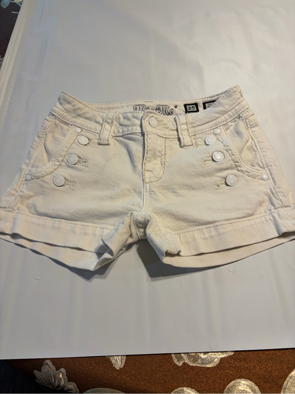 Miss Me White Cuffed Denim Shorts